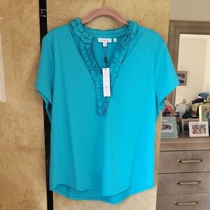 NWT-Chico's Blue Ruffled Blouse